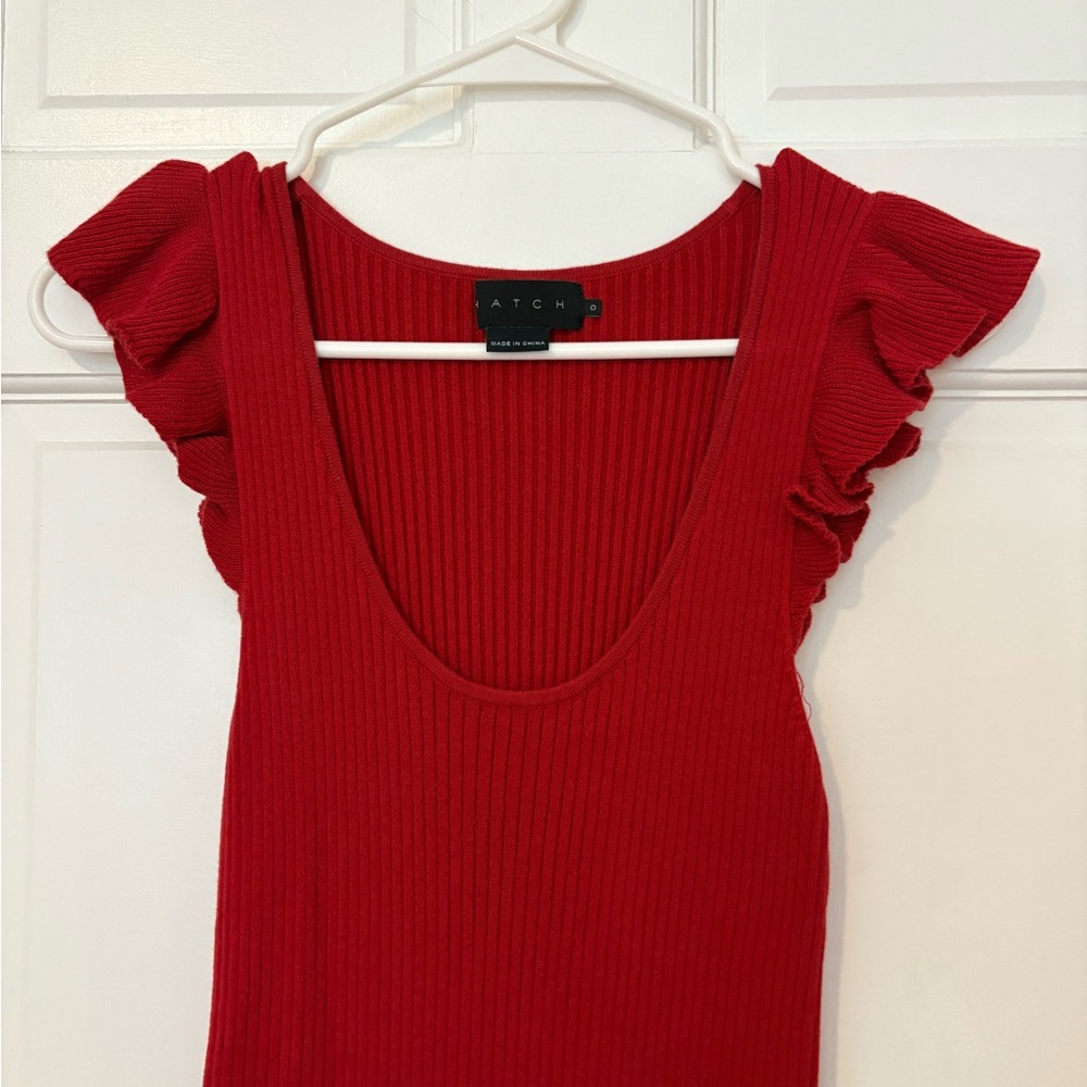 Hatch Collection Chloe Sweater Dress in Red with Ruffle shoulders - Picture 4 of 5